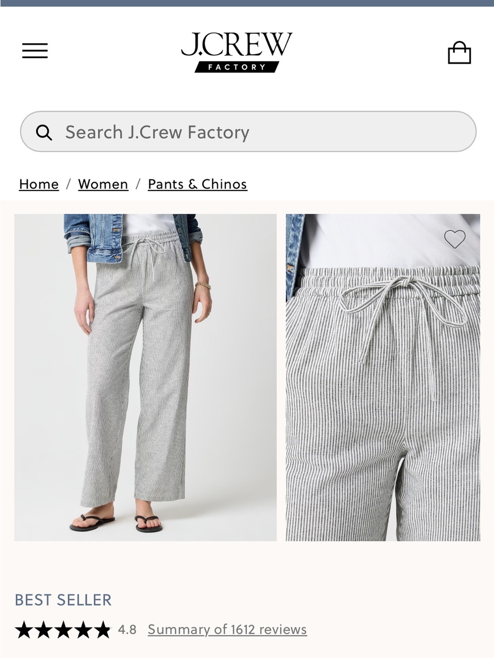 J. Crew Factory Gray Pinstripe Straight-Leg Drawstring Pants